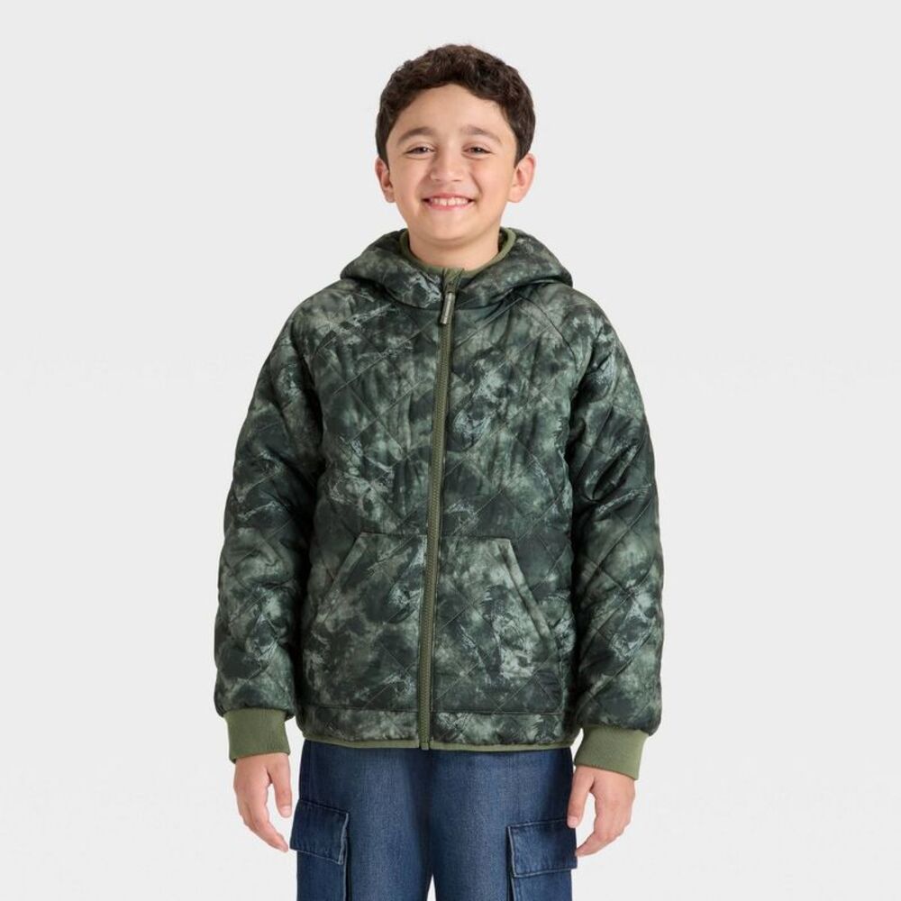Boys' Denoeye Printed Hooded Reversible Puffer - Cat & Jack Green M